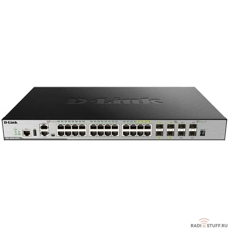 D-Link DGS-3630-28TC/A2ASI PROJ Управляемый стекируемый коммутатор 3 уровня с 20 портами 10/100/1000Base-T,4 комбо-портами 10/100/1000Base-T/SFP, 4 портами 10GBase-X SFP+ и программным обеспечением SI