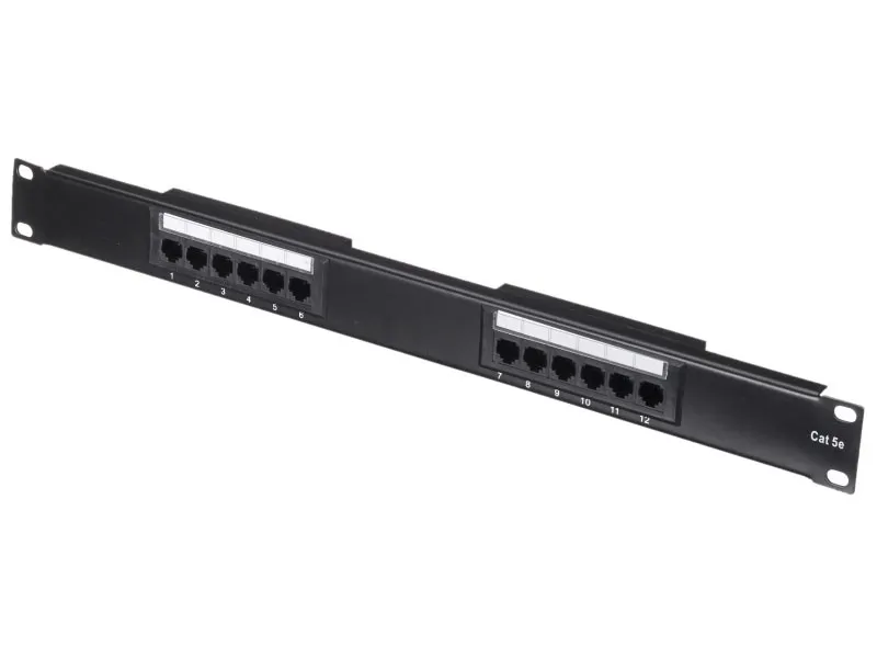 Патч-панель UTP, 19", 12 портов RJ45, cat.5е, 1U, 110 Type, черная, Netko