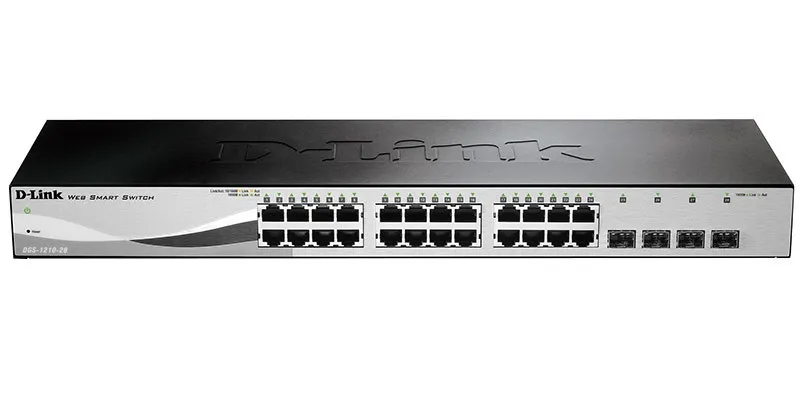 D-Link DGS-1210-28/ME/UPS/A2A Управляемый коммутатор 2 уровня с 24 портами 10/100/1000Base-T и 4 портами 1000Base-X SFP, функцией ИБП при подключении внешнего аккумулятора DC 12 В