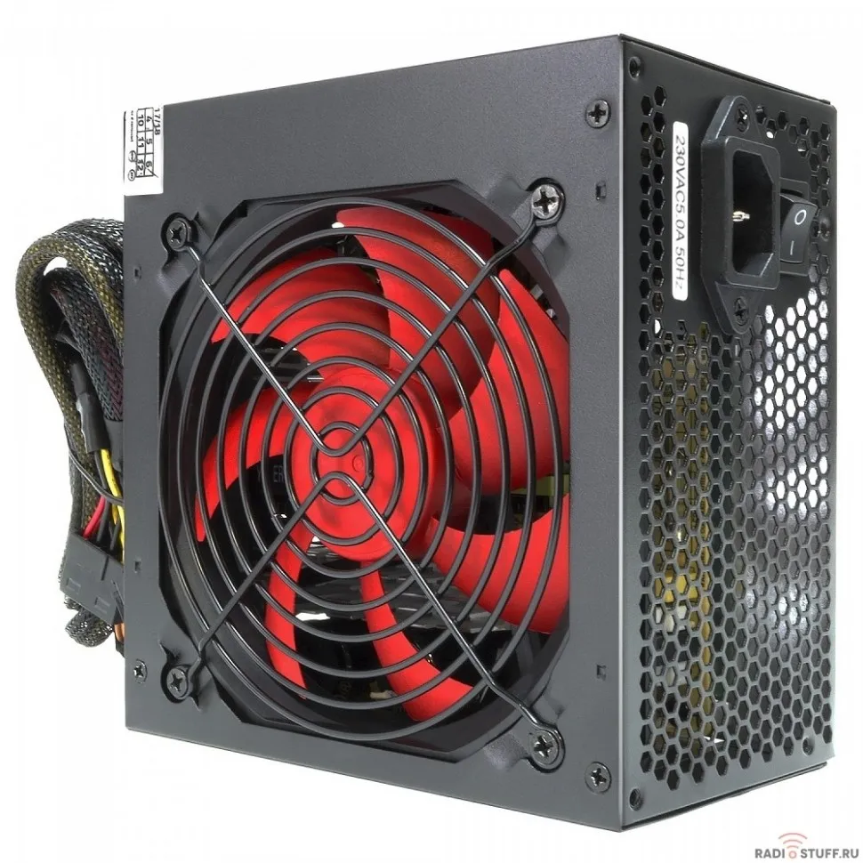 CROWN Блок питания CM-PS500W PLUS OEM (ATX 500W, EMI/CE, 20+4in 400mm, 120mm red FAN, SATA*4, IDE*4, FDD*1, 4+4pin, 6+2pin PCI-E*1, кабель питания 1.2м, плёнка)