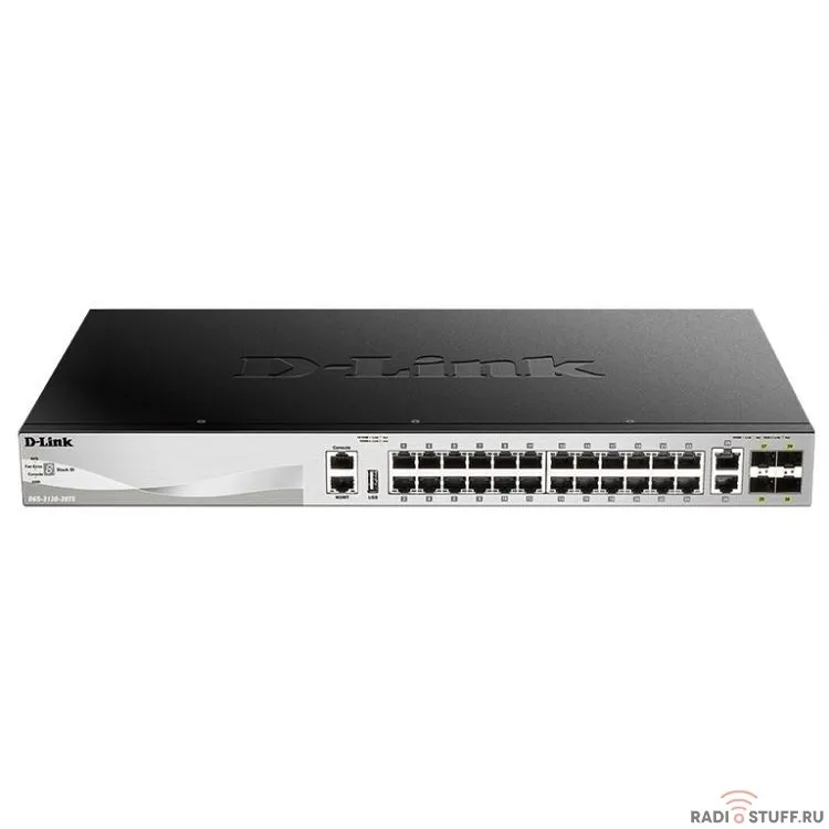D-Link DGS-3130-30TS/A1A PROJ Управляемый стекируемый1 коммутатор 3 уровня с 24 портами 10/100/1000Base-T, 2 портами 10GBase-T и 4 портами 10GBase-X SFP+