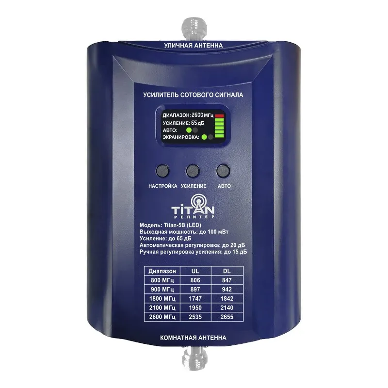 Репитер Titan-5B (LED), 2G/GSM/EGSM/4G/LTE/3G/UMTS, усиление 65 дБ