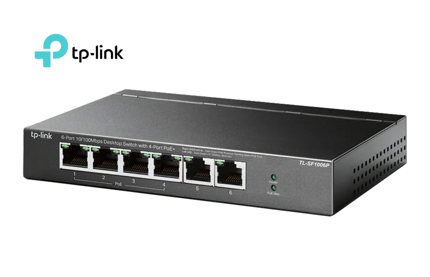TP-Link TL-SF1006P 6-портовый 10/100 Мбит/с настольный коммутатор с 4 портами PoE+ SMB