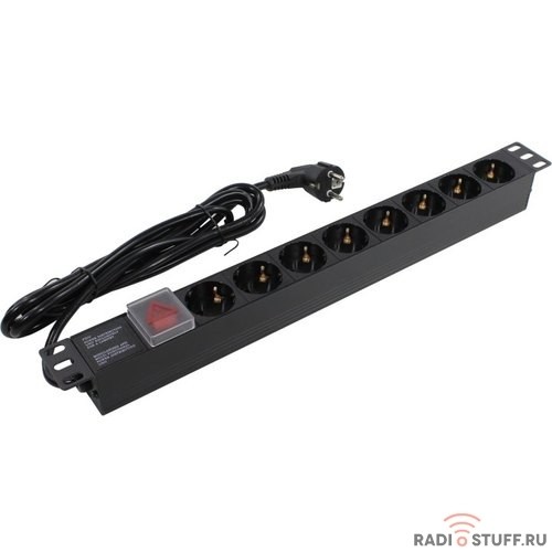 Exegate EX280844RUS Блок розеток ExeGate ServerPro PDU-19H805 Al-8S-EU3-SW, 19",1U,алюм, 8Schuko, евровилка, 3м