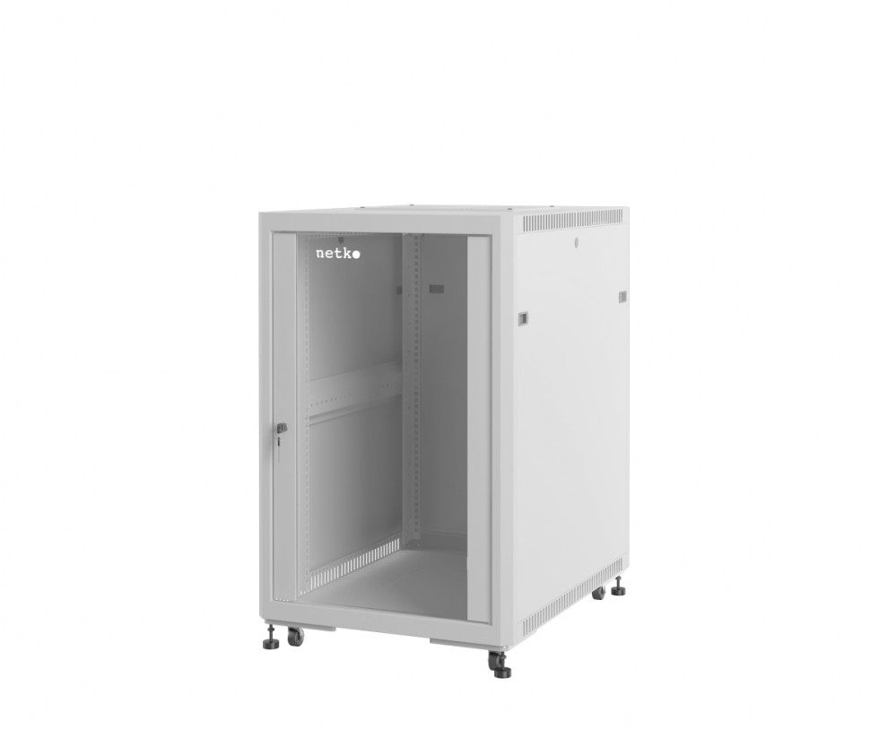 Шкаф напольный 19" Netko 18U серия Optima (600х800х957), передняя дверь стекло, серый, разобранный (упакован в 3 коробки)