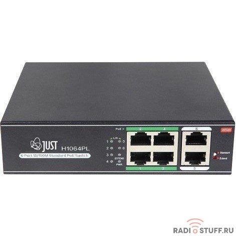 Just JT-H1064WD Неуправляемый 6 портовый PoE коммутатор в металлическом корпусе.
