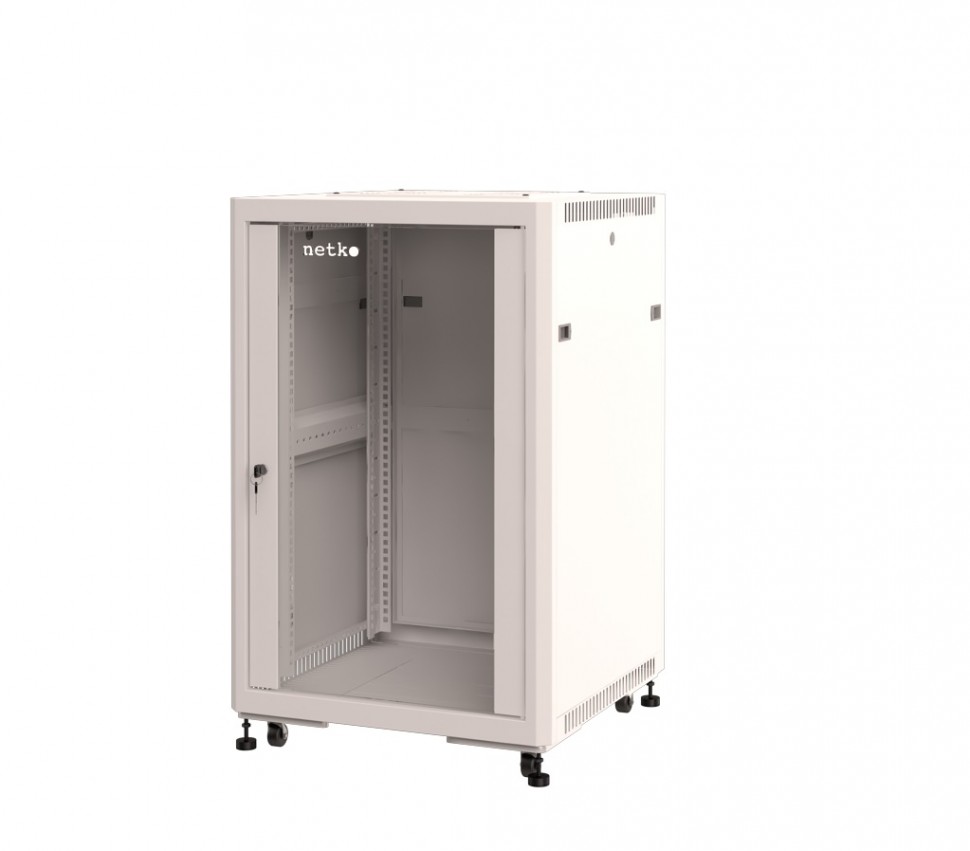 Шкаф напольный 19" Netko 18U серия Optima (600х600х957), передняя дверь стекло, серый, разобранный (упакован в 2 коробки)