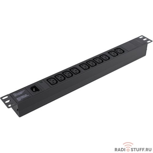 Exegate EX280860RUS Блок розеток ExeGate ServerPro PDU-19H002 Al-10C13-C14-fr, 19",1U,алюм, 10 IEC 320 C13, С14-front