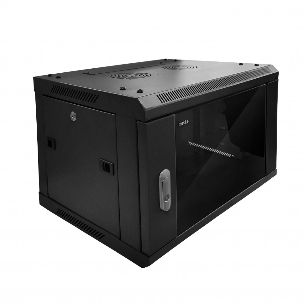 Шкаф настенный 6U серия WMA (Wall Maestro) (600х600х370), разборный, передняя стеклянная дверь, черный Netko "А"