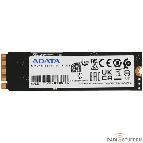 M.2 2280 512GB ADATA LEGEND 710 Client SSD [ALEG-710-512GCS] PCIe Gen3x4 with NVMe, 2400/1000, IOPS 90/150K, MTBF 1.5M, 3D NAND, 130TBW, 0,23DWPD, Heat Sink,