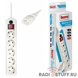BURO Сетевой фильтр, 5 розеток, 1.8 метра, (500SH-1.8-UPS-W 1.8м) белый (коробка) {992304}