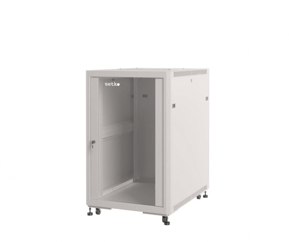 Шкаф напольный 19" Netko 18U серия Optima (600х800х957), передняя дверь стекло, серый, разобранный (упакован в 3 коробки)